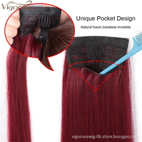 Vigorous Cheap Synthetic Hairpiece for Women Long Straight Red Drawstring Ponytail  Clip in Ponytail Extension Heat Resistant